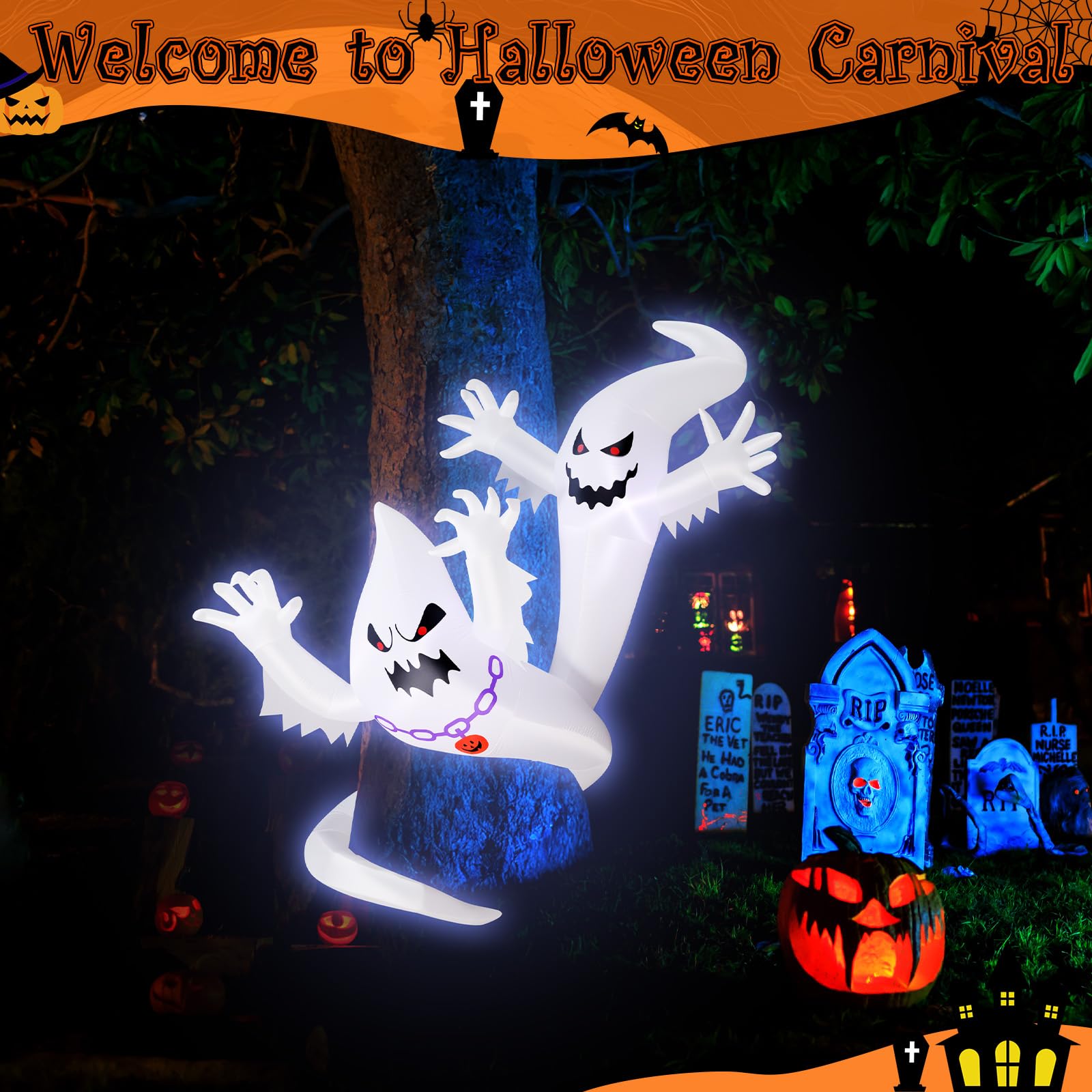 Leyndo ghost glowing at night on porch creating warm, automatic LED illumination