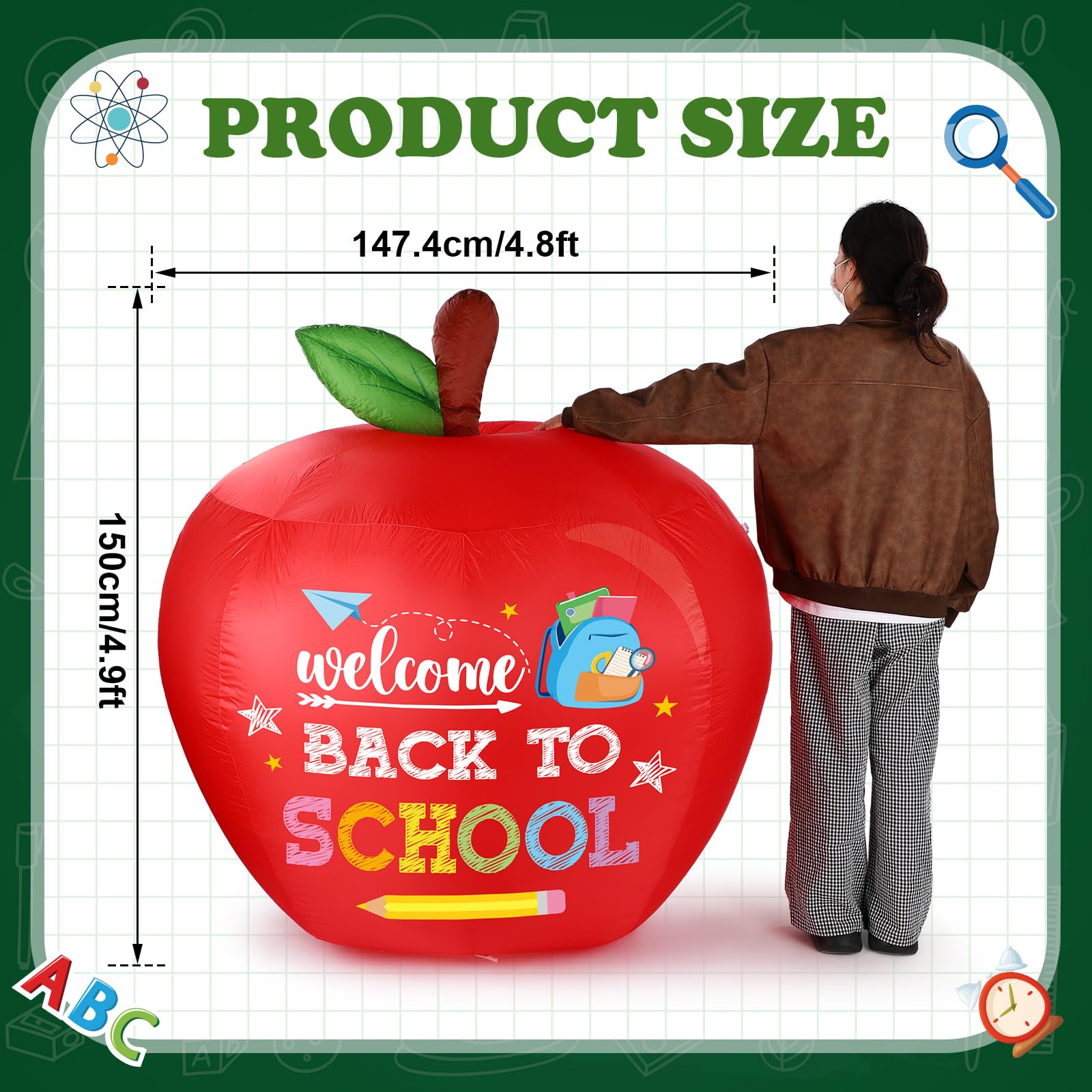 Leyndo giant apple photographed next to a person showing 4.9 ft scale