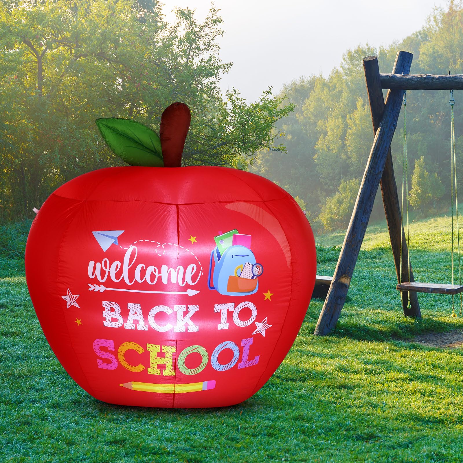 Leyndo giant apple placed at a school entrance creating festive atmosphere