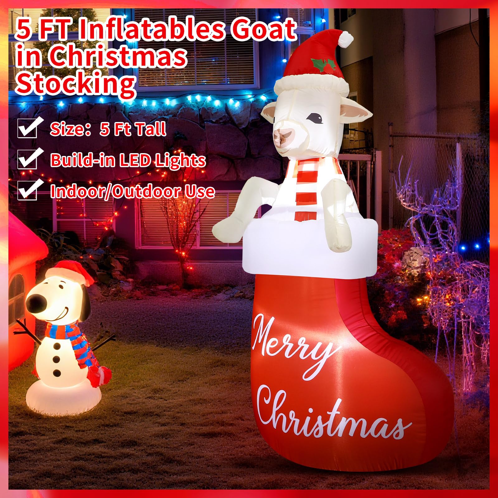 Leyndo goat inflatable lit at night demonstrating soft LED illumination