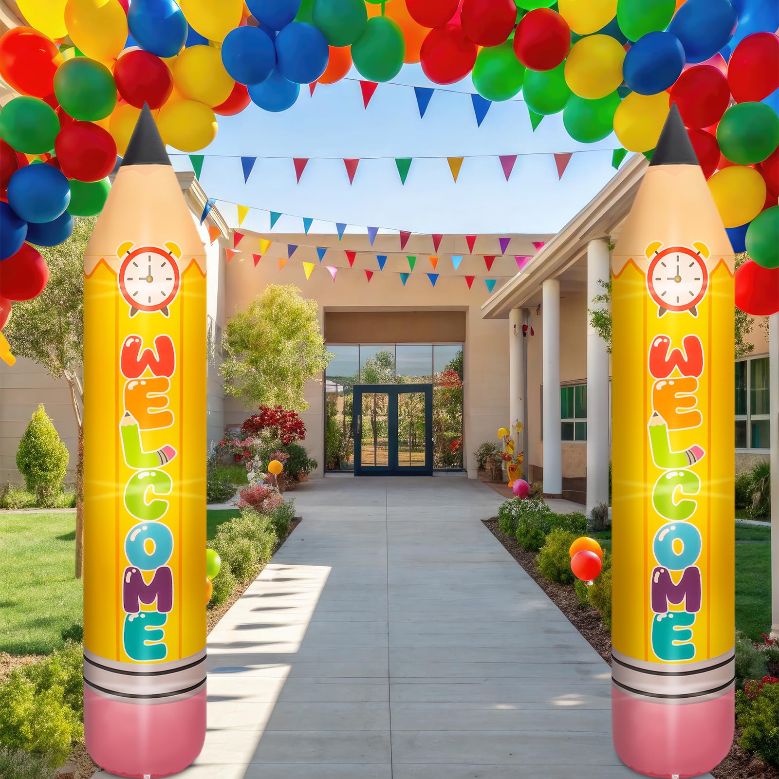 Leyndo pencils decorating a school entrance to enhance first-day atmosphere