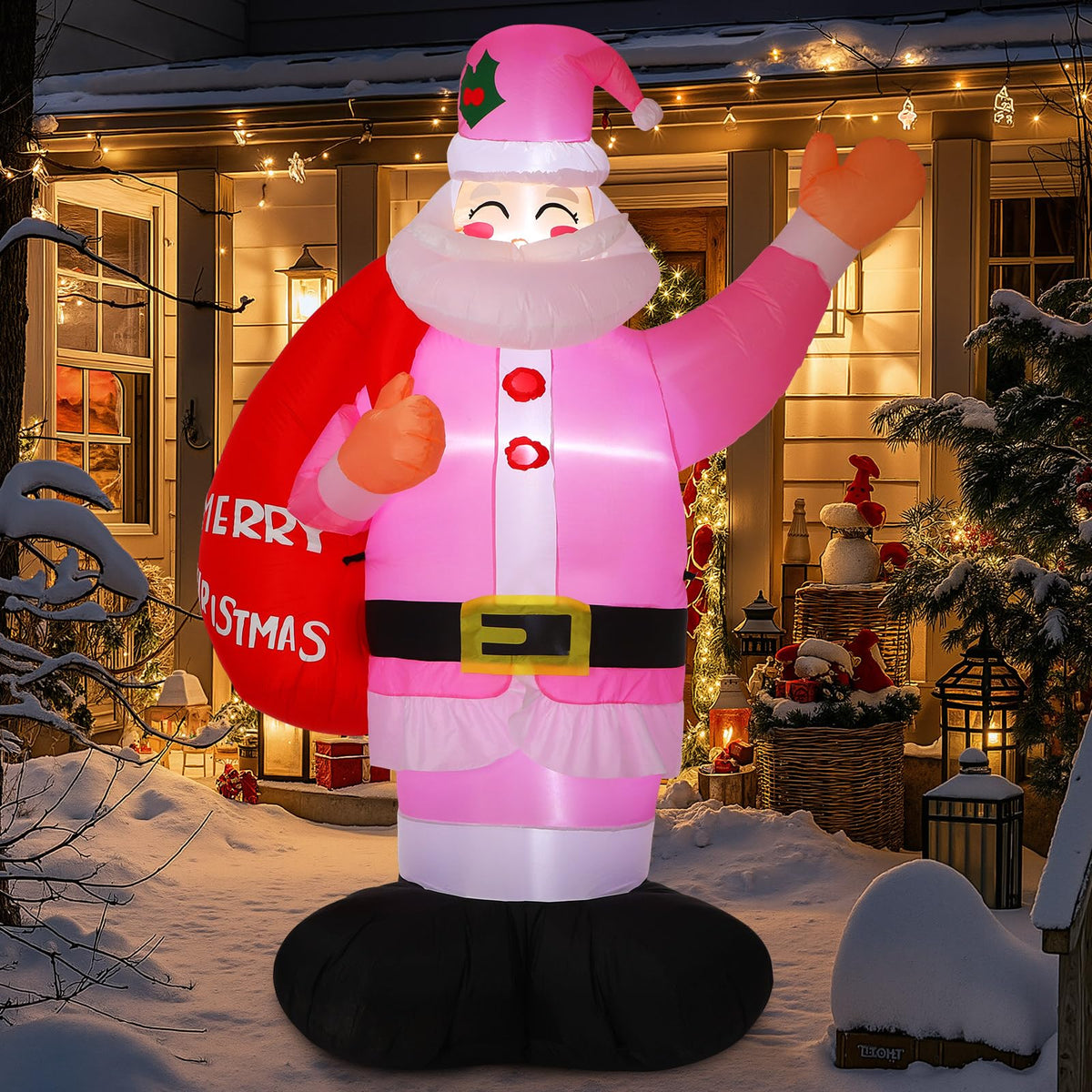 Leyndo pink Santa front view showing cheerful design and large scale