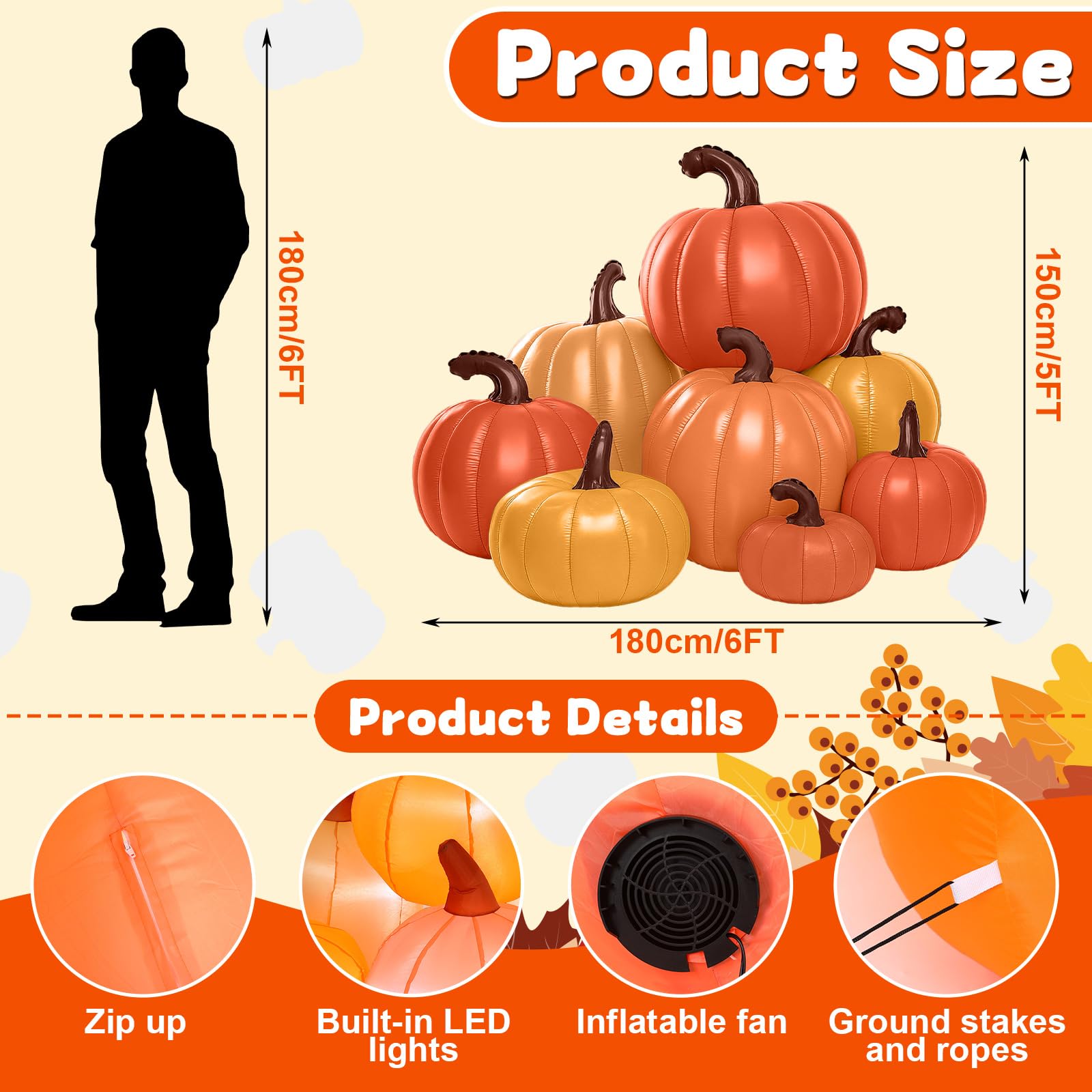 Leyndo pumpkin lit at night with built-in LEDs for bright evening visibility