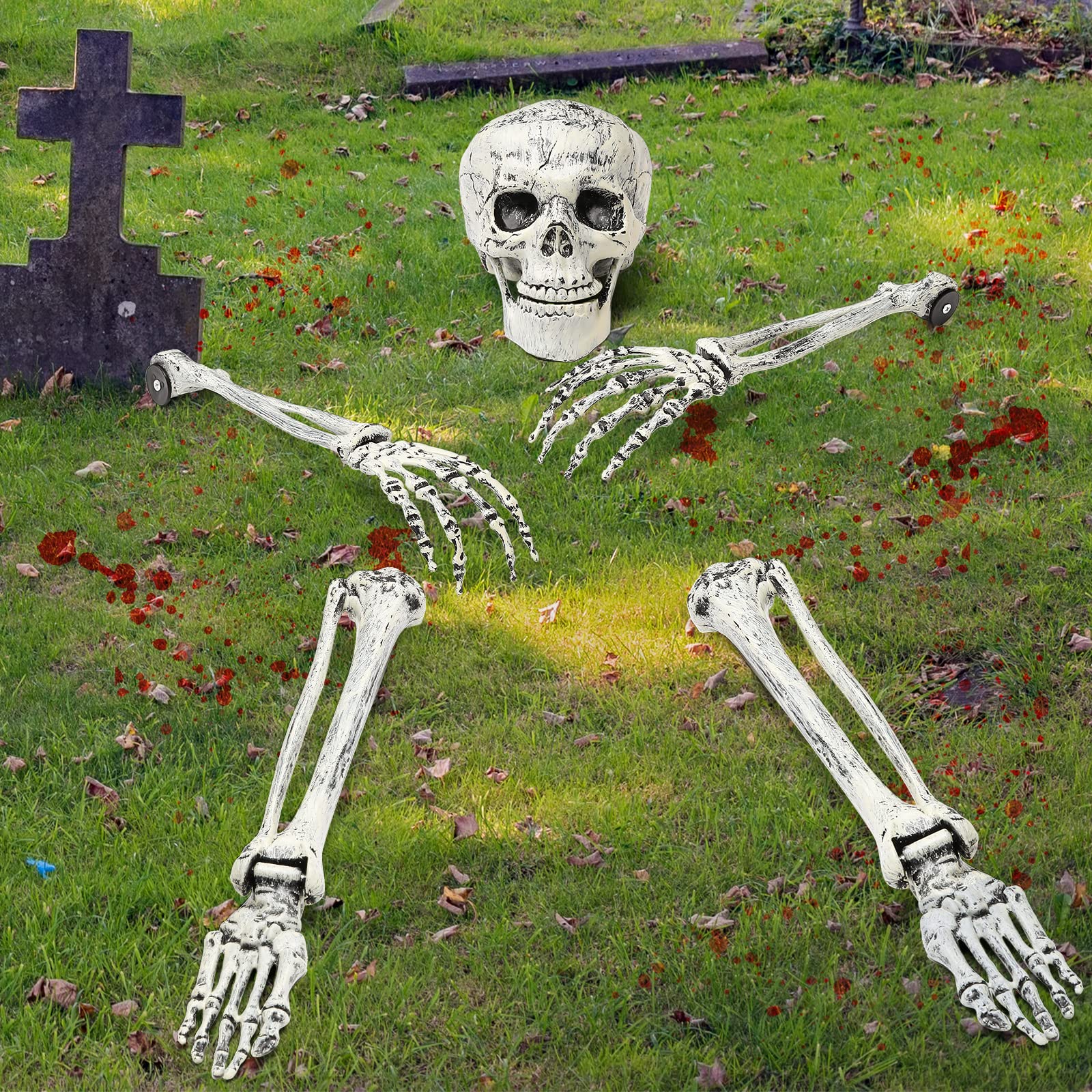 Leyndo front view of five-piece skeleton set creating a spooky yard focal point