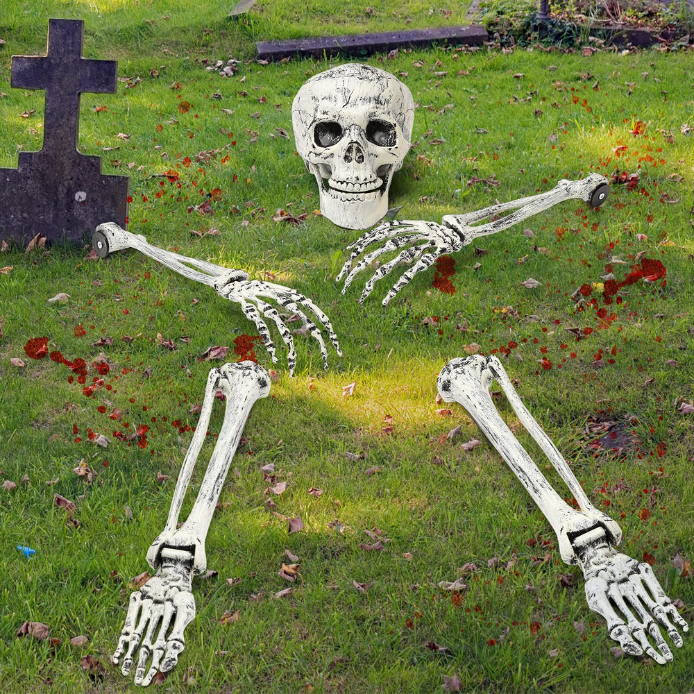 Leyndo front view of five-piece skeleton set creating a spooky yard focal point