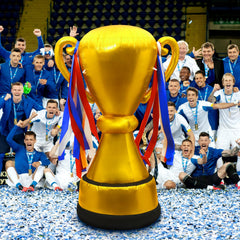 Leyndo trophy inflated on soccer field demonstrating visibility and event atmosphere