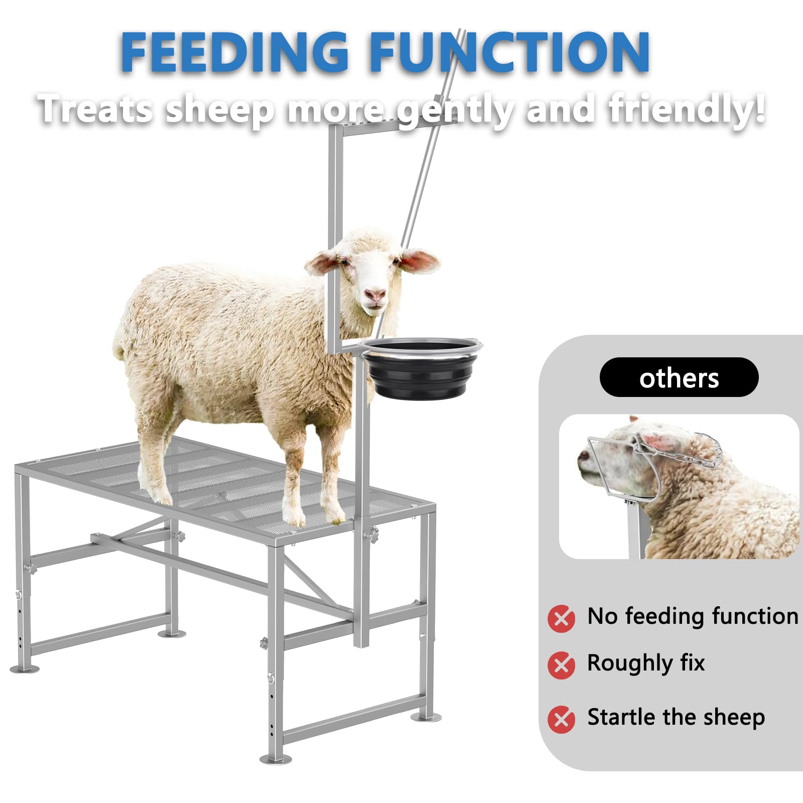 Lezbanz in-use with goat on stand demonstrating easier milking and trimming