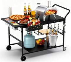 Lezbanz front view of pizza oven table showing sturdy workspace and oven compatibility