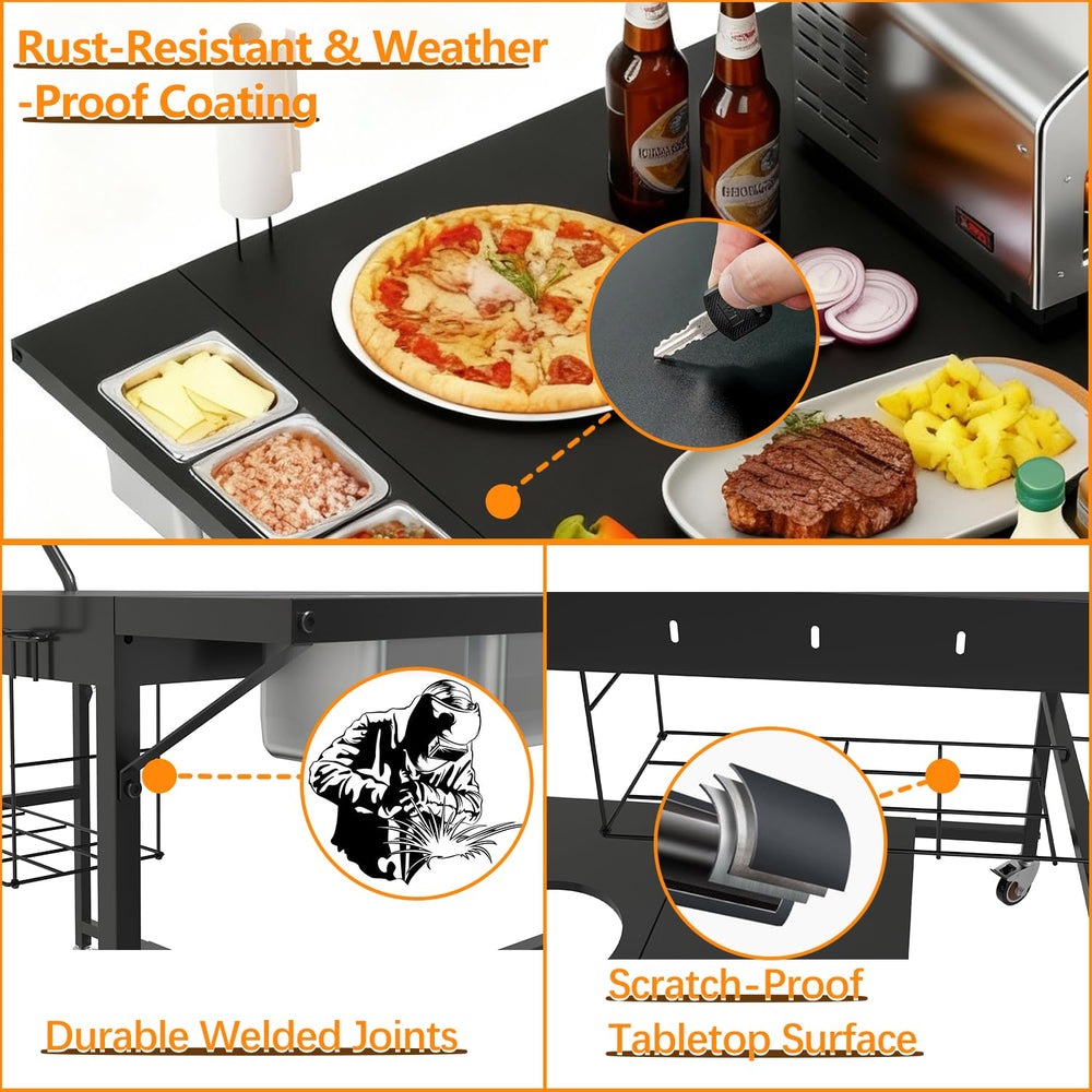 Lezbanz table supporting a Blackstone griddle demonstrating heavy-duty capacity
