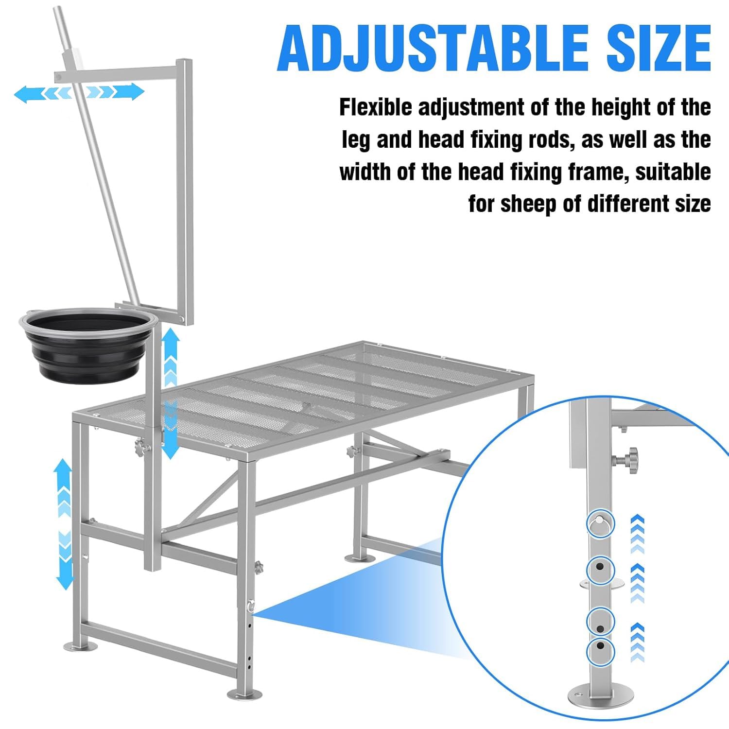 Lezbanz leg-height adjustment close-up enabling correct animal positioning