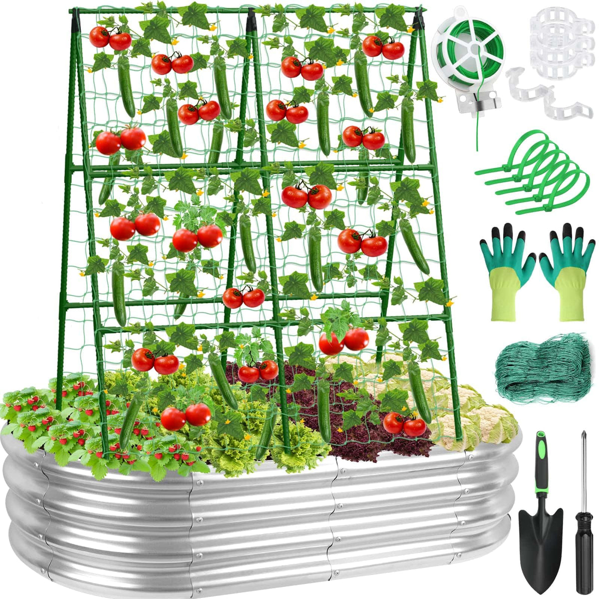 Lezmarket raised bed front view showing durable galvanized steel and tidy planting benefit