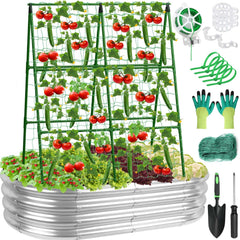 Lezmarket raised bed front view showing durable galvanized steel and tidy planting benefit
