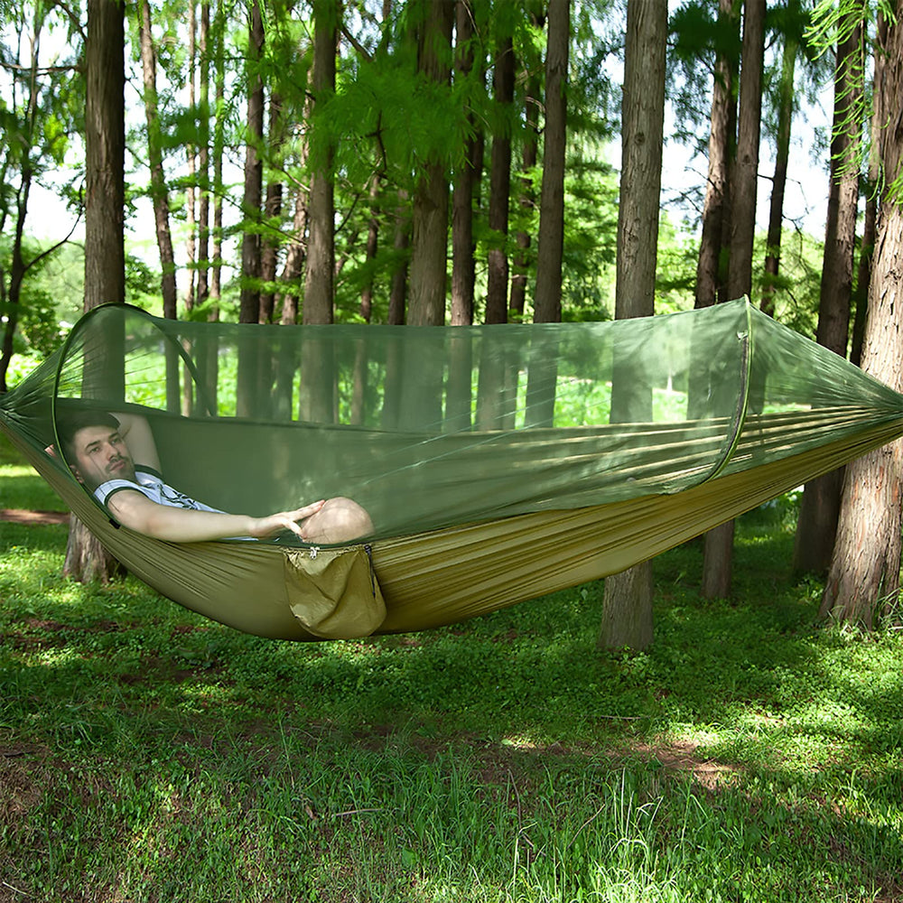 LFL hammock front view showing full mosquito net and roomy sleeping area benefit: insect protection