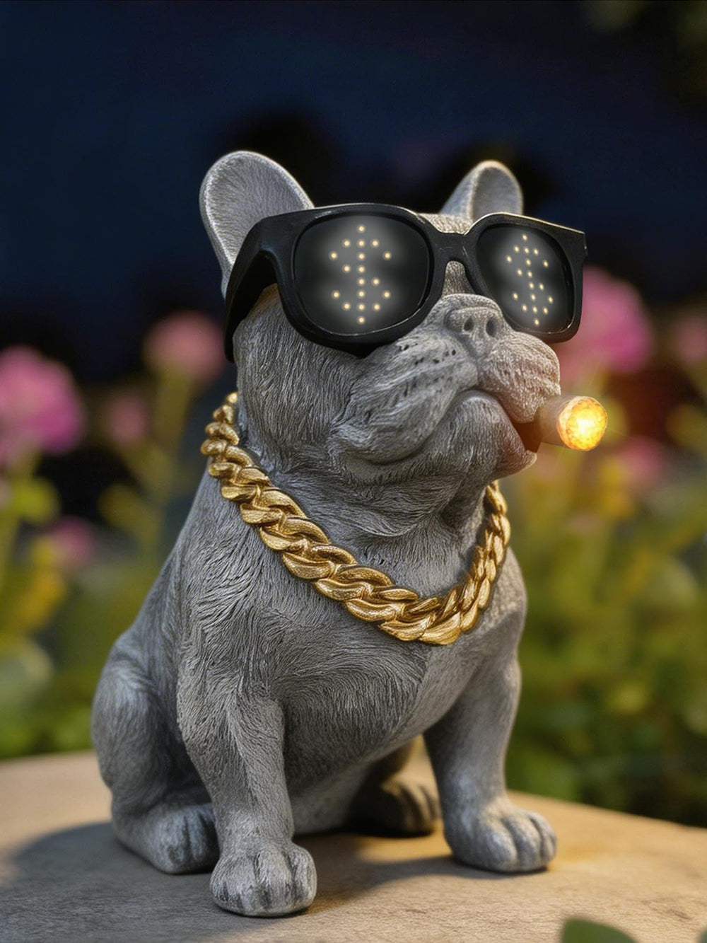 LFLKPY front view of French Bulldog statue lighting a pathway