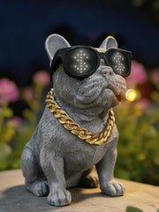 LFLKPY front view of French Bulldog statue lighting a pathway