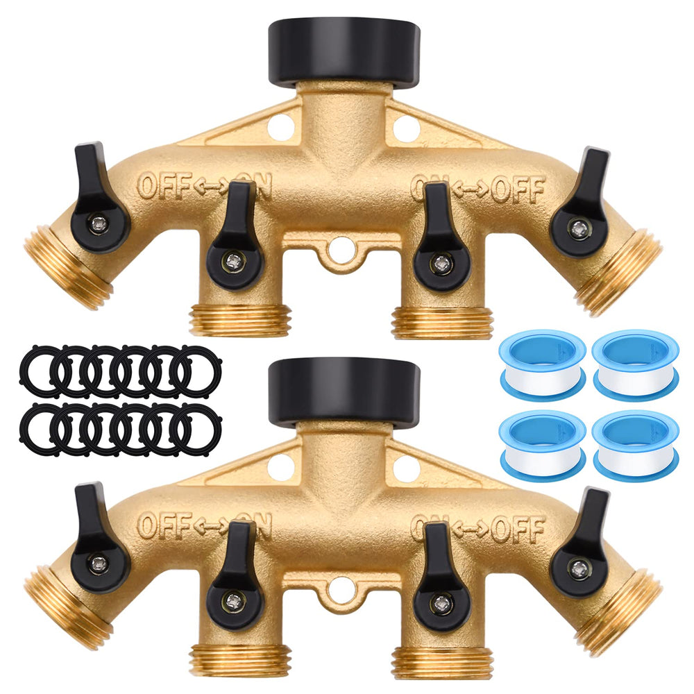 LFSEMINI front view brass splitter showing four outlets and durable construction