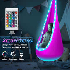 LFSMVT LED detail displaying multicolor lights and remote benefit: customizable mood lighting