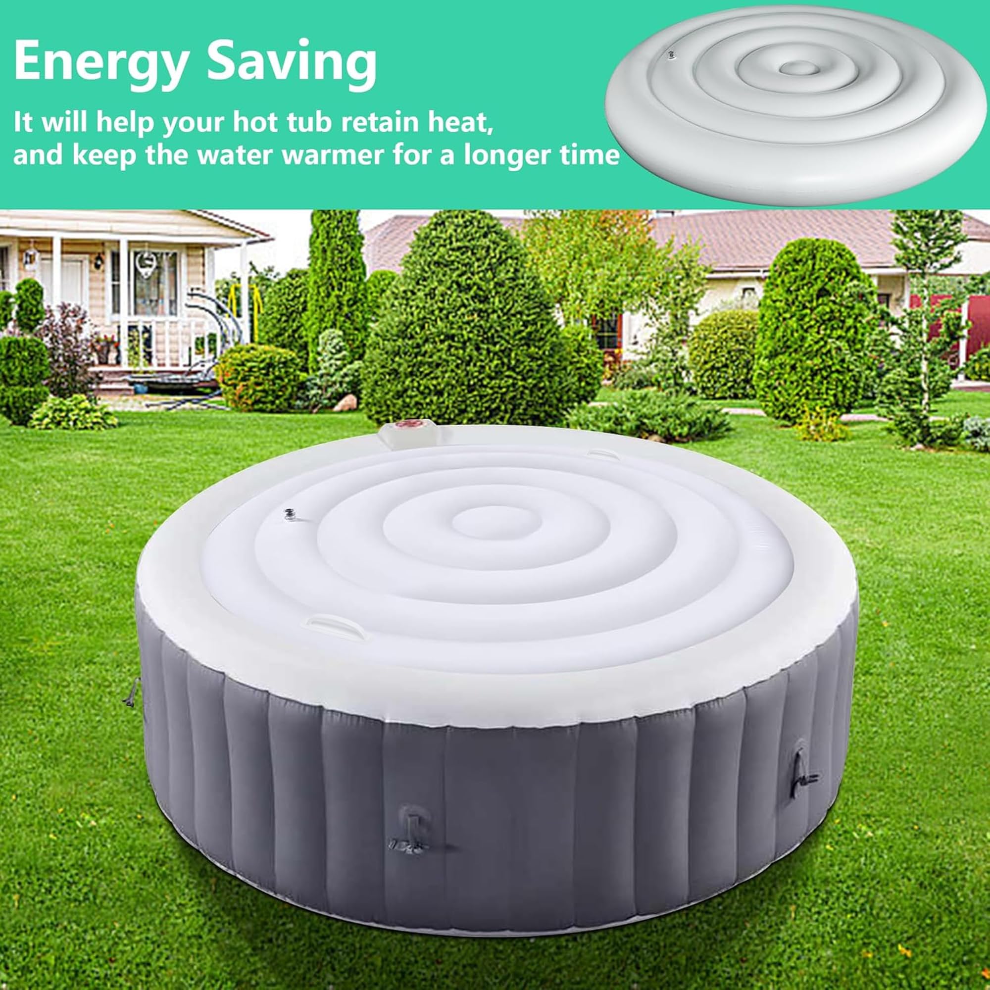 LFUTARI cover installed on inflatable spa reducing evaporation and debris entry