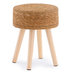 LGENHOOM front view of handwoven pouf showing natural finish and compact profile