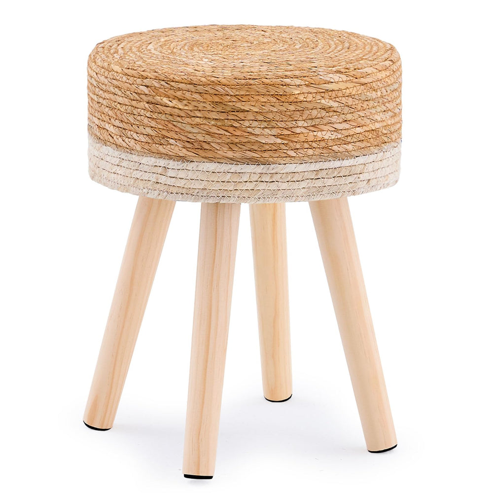 LGENHOOM front view of white handwoven ottoman showing natural charm