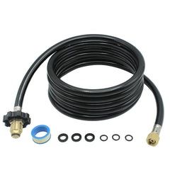 LGLVATV propane hose front view showing full-length and connectors for improved reach