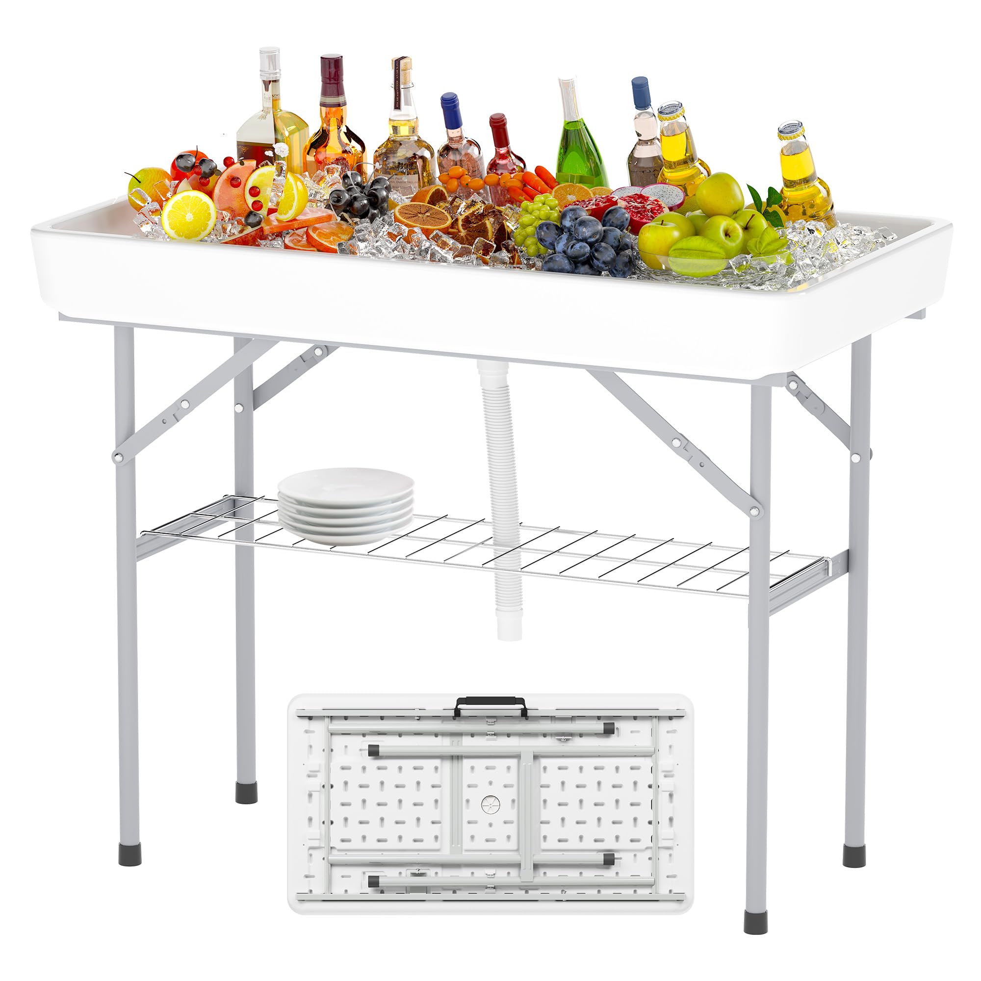 LHBcraft front view of 4ft ice cooler table showing usable tabletop and ice bin benefit