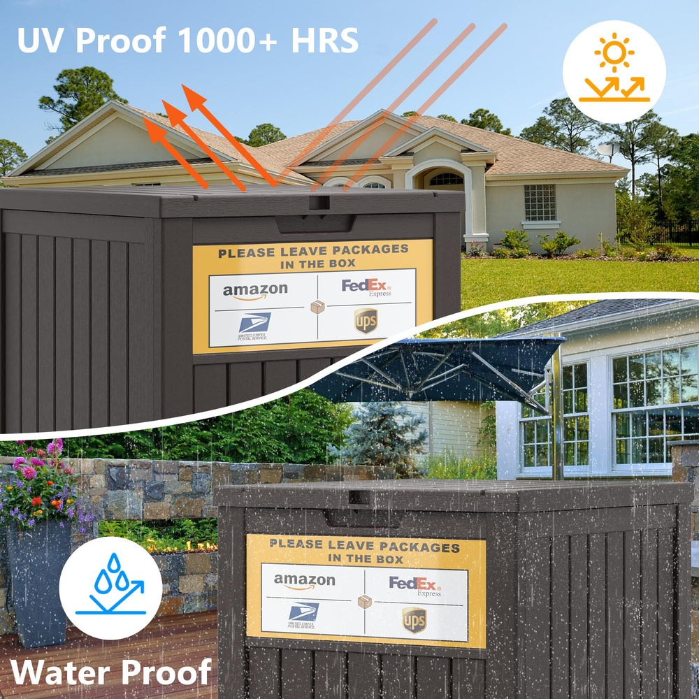 LHBGO delivery box beside parcels to show 48-gallon capacity and scale