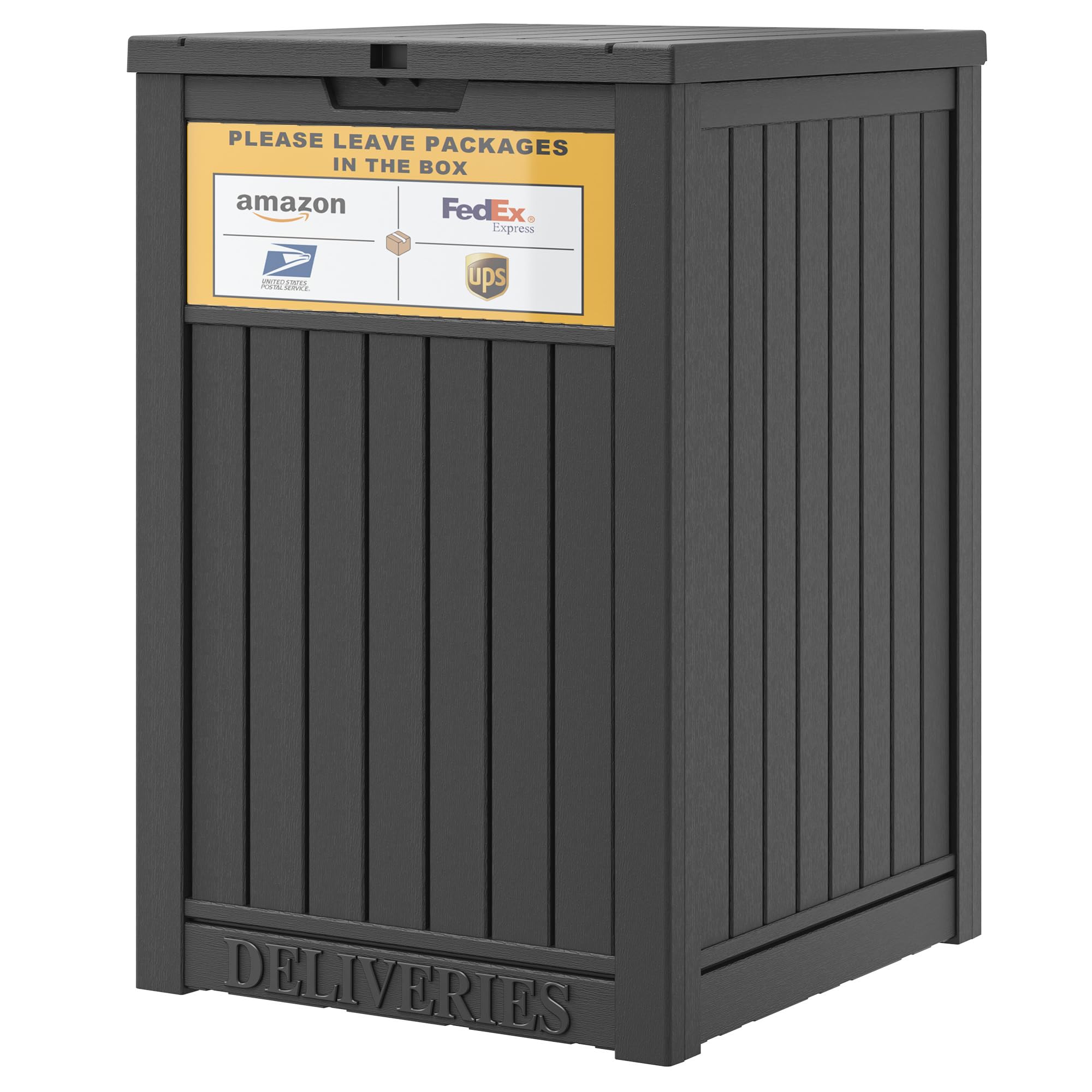 LHBGO front view of delivery box showing durable exterior and curb protection