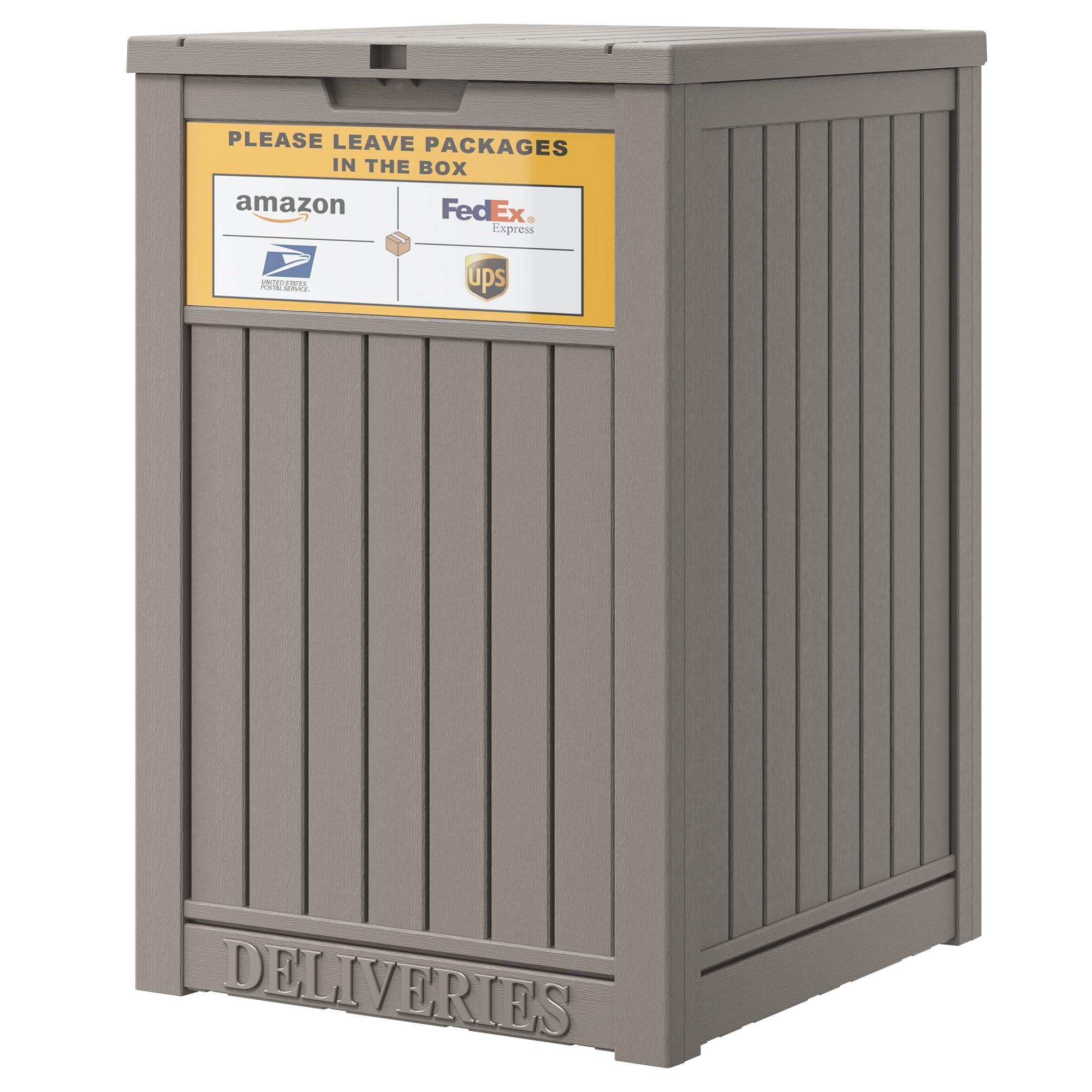 LHBGO front view of 48-gallon delivery box showing secure storage benefit