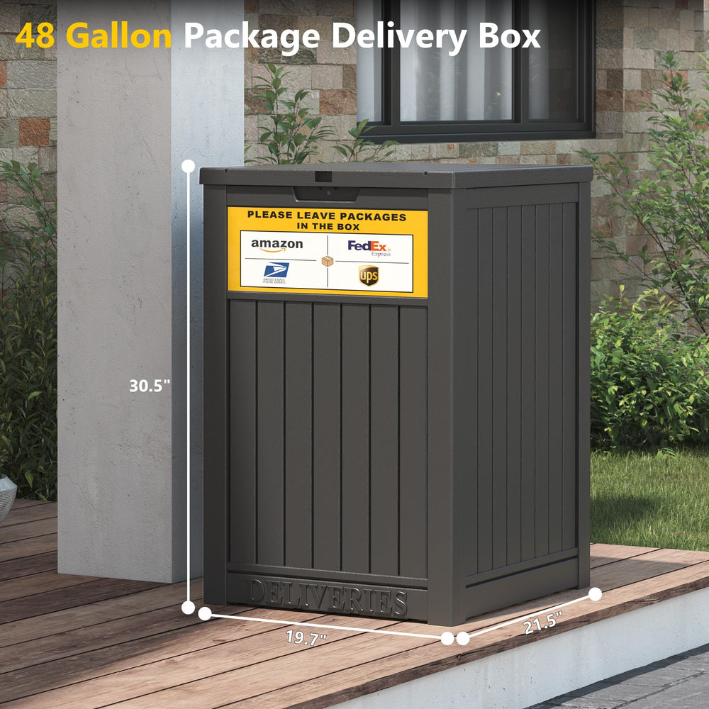 LHBGO open lid revealing 48 gallon interior for secure, easy parcel access