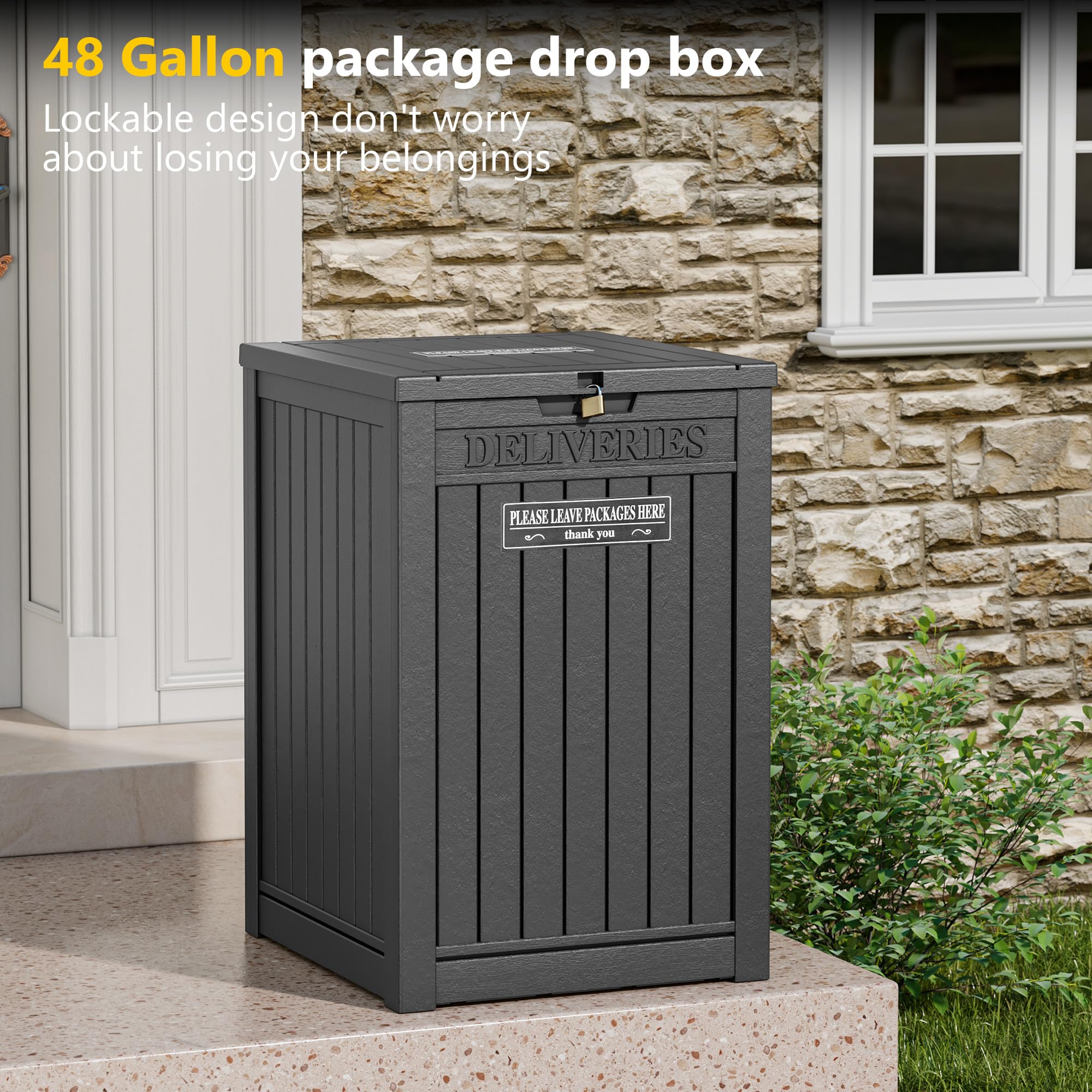 LHBGO with packages inside showing organized, theft-resistant storage