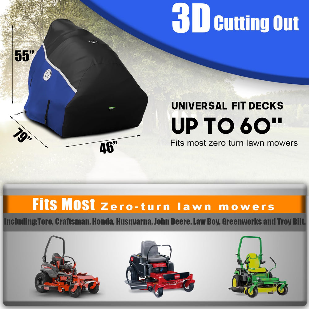 LI LIBZAKI covered mower on lawn demonstrating all-weather protection