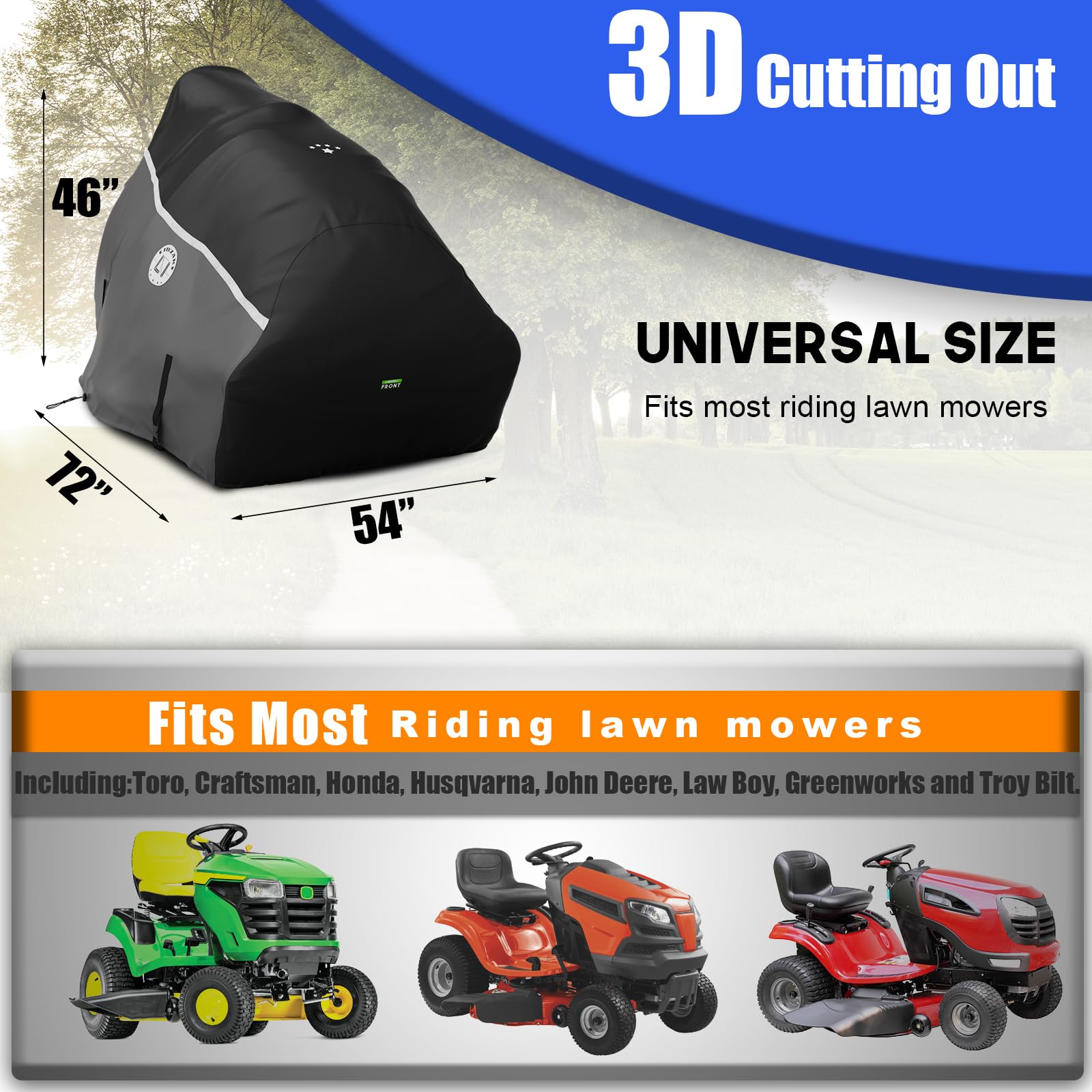 LI LIBZAKI fitted over John Deere tractor in yard — protective outdoor storage