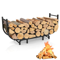LIANTRAL front view of 48-inch log rack showing tidy wood storage and modern look