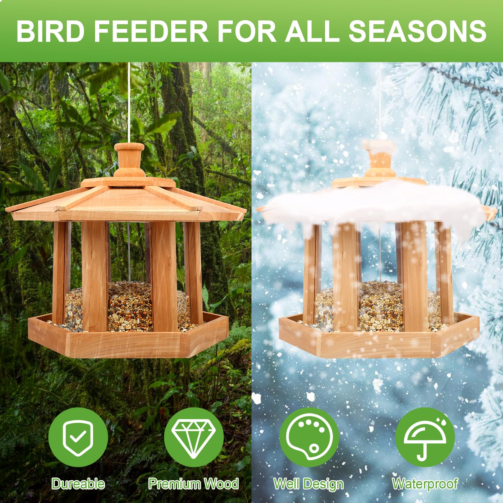 Liawm feeder hanging in garden near shrubs attracting birds and enhancing yard decor