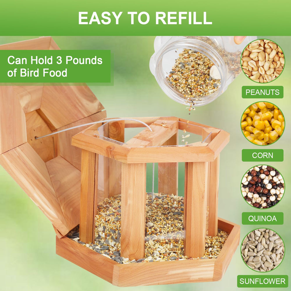 Liawm open roof refill image demonstrating easy top access for quick seed loading