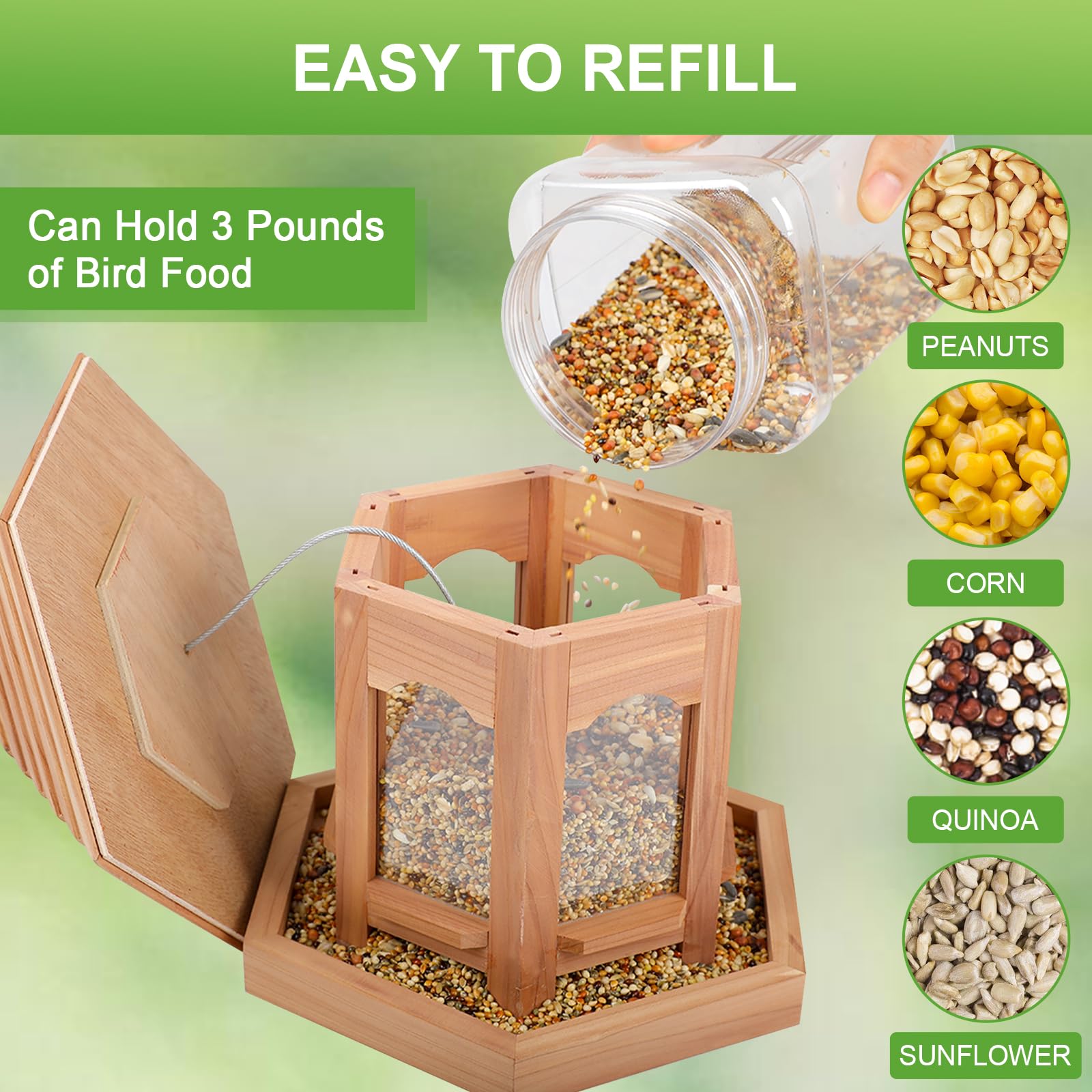 Liawm perch and seed tray detail giving birds stable landing and feeding