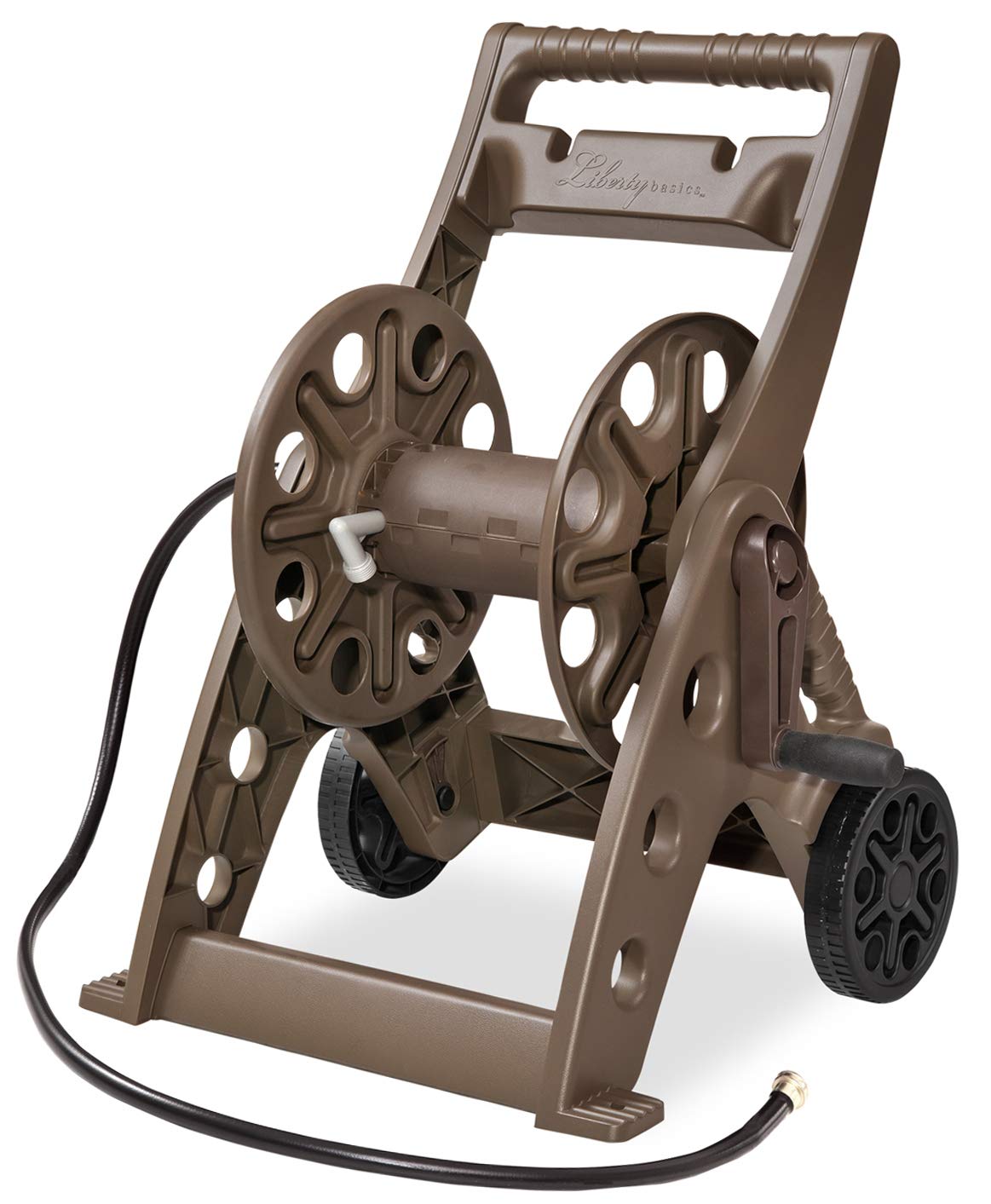 Liberty Garden front view showing bronze cart and hose capacity benefit