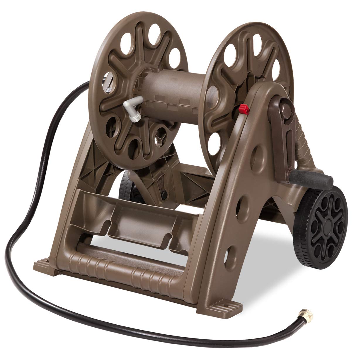 Liberty Garden side profile focusing on wheels for easy yard movement benefit