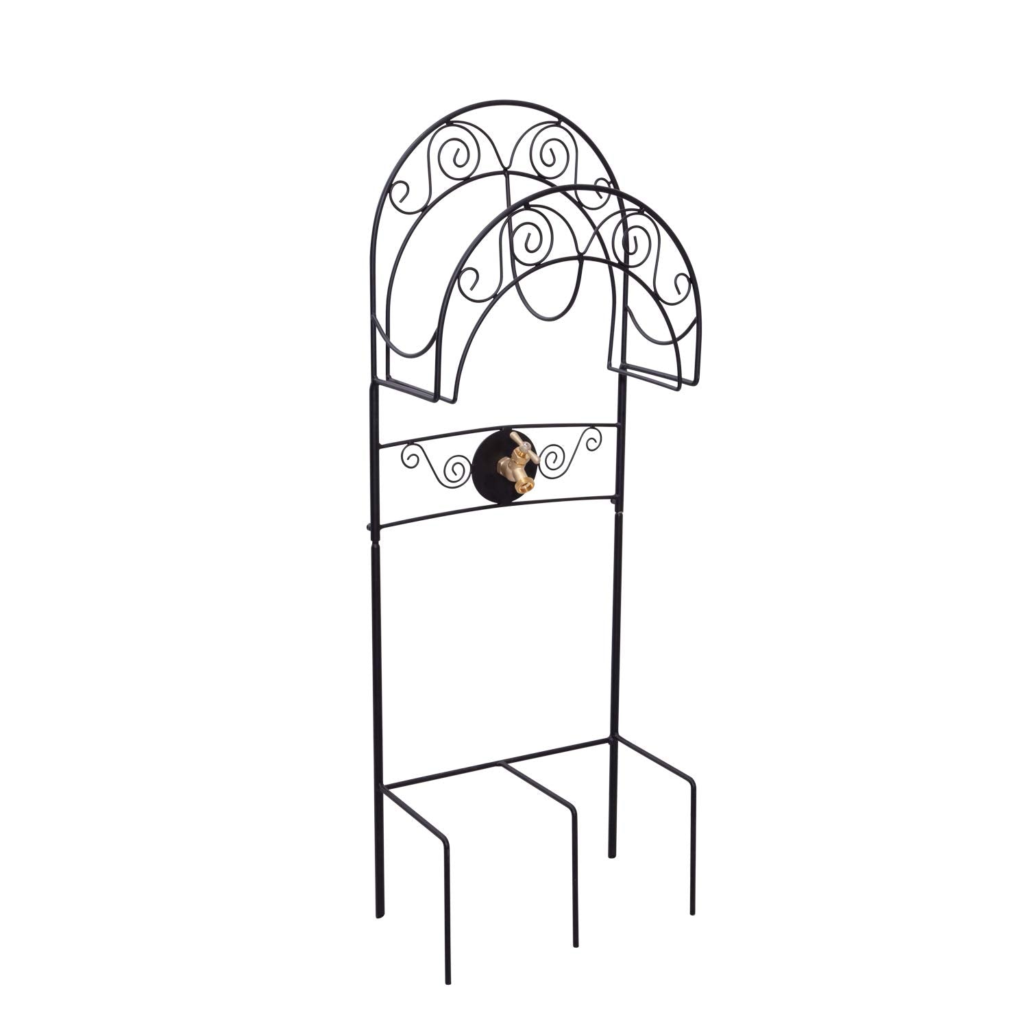 Liberty Garden front view of black satin hose stand showing overall design and neat storage