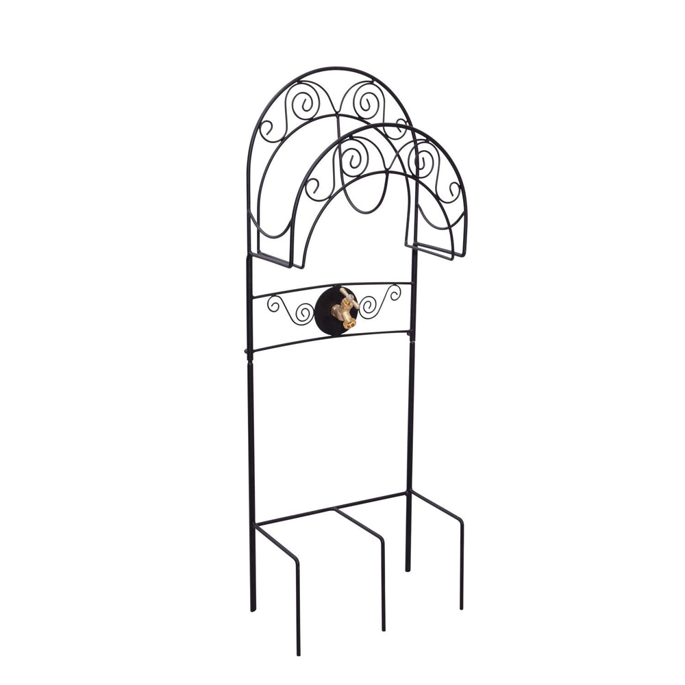 Liberty Garden front view of black satin hose stand showing overall design and neat storage