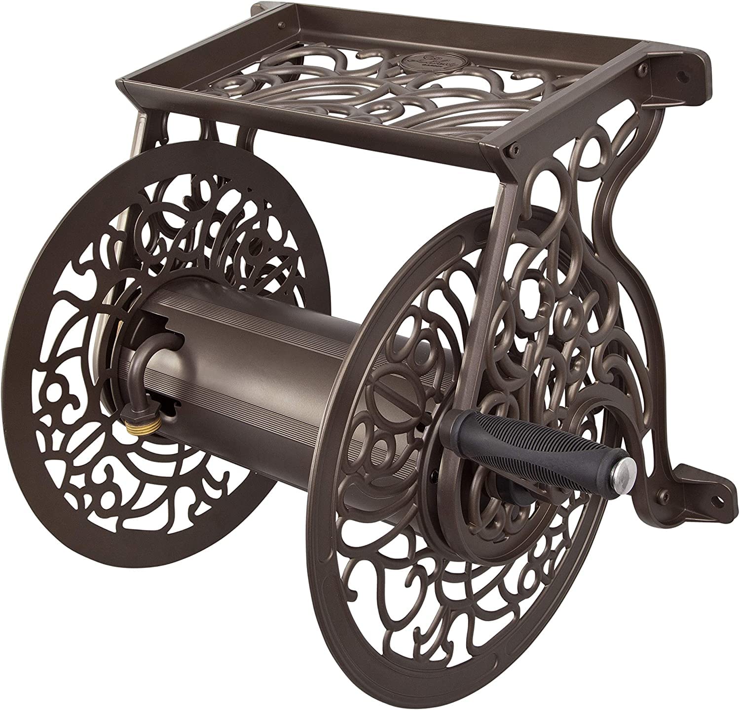 Liberty Garden front view bronze reel showing neat hose storage and curb appeal