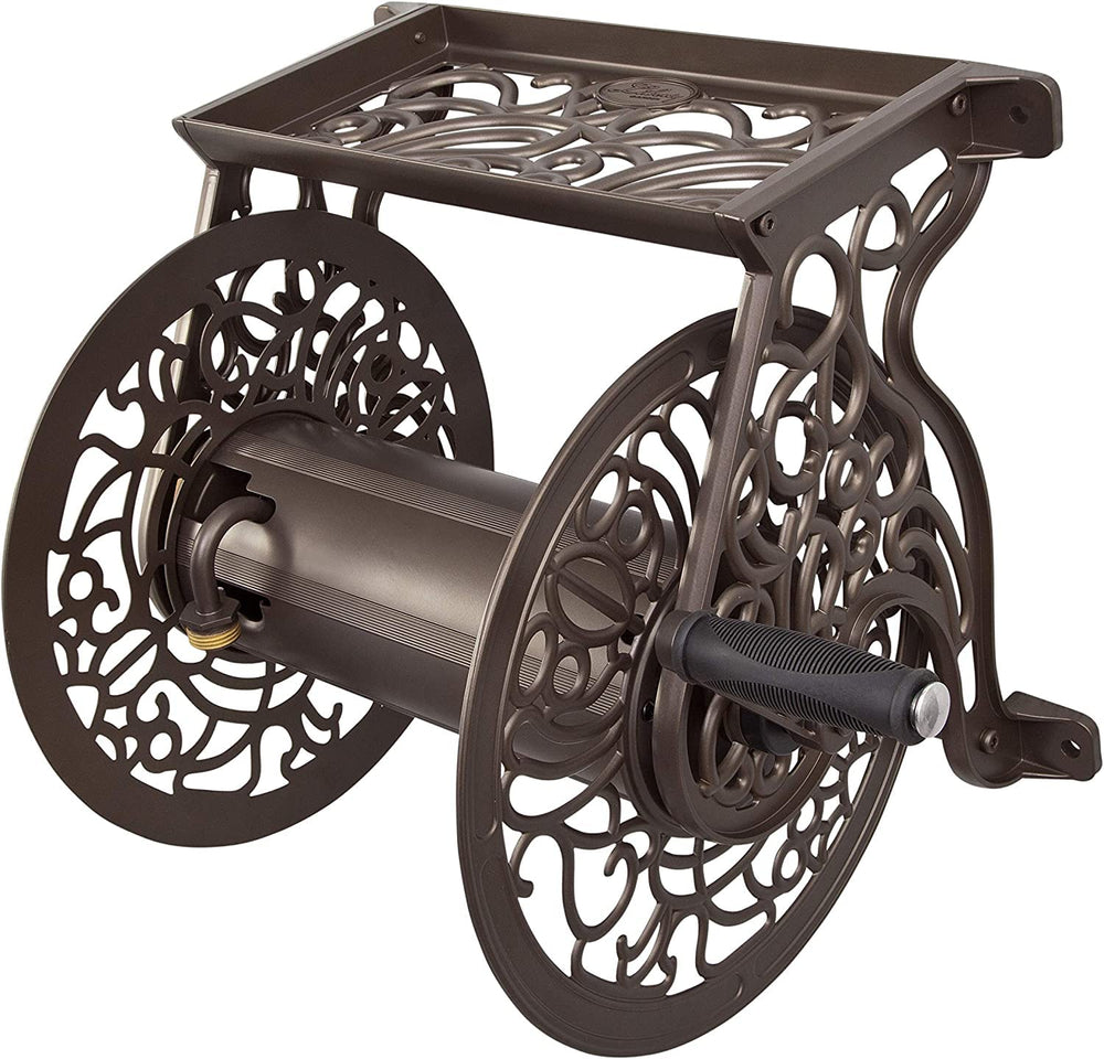 Liberty Garden front view bronze reel showing neat hose storage and curb appeal