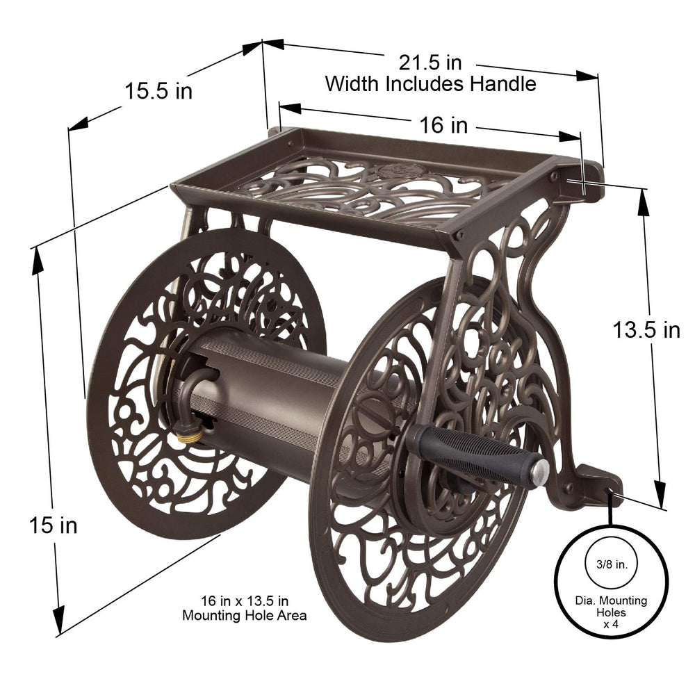Liberty Garden shelf holding nozzle and gloves for organized gardening convenience