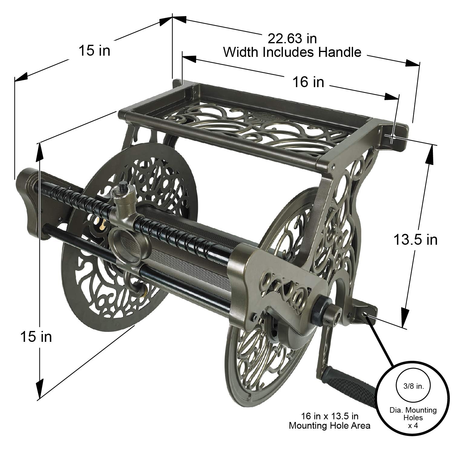 Liberty Garden 707 with hose length overlay showing 125ft capacity advantage