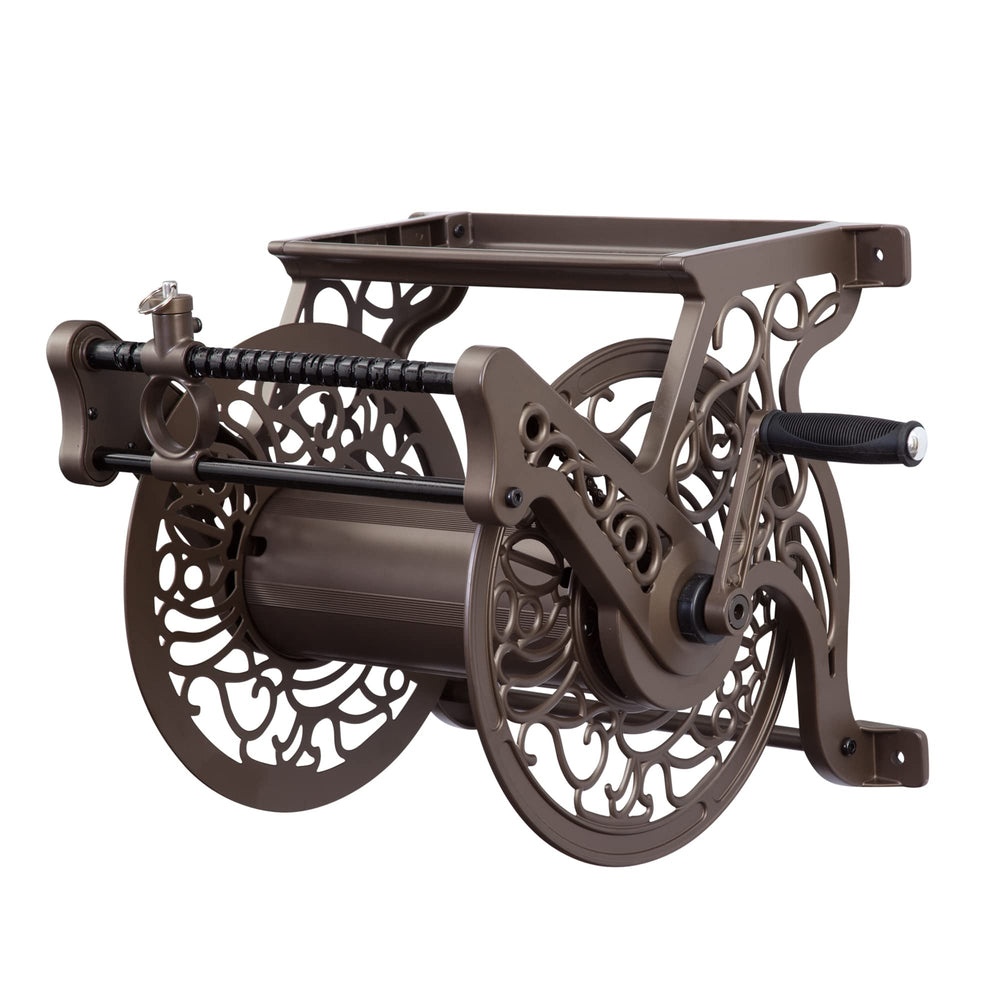 Liberty Garden 707 front view showing bronze reel and tidy hose storage benefit