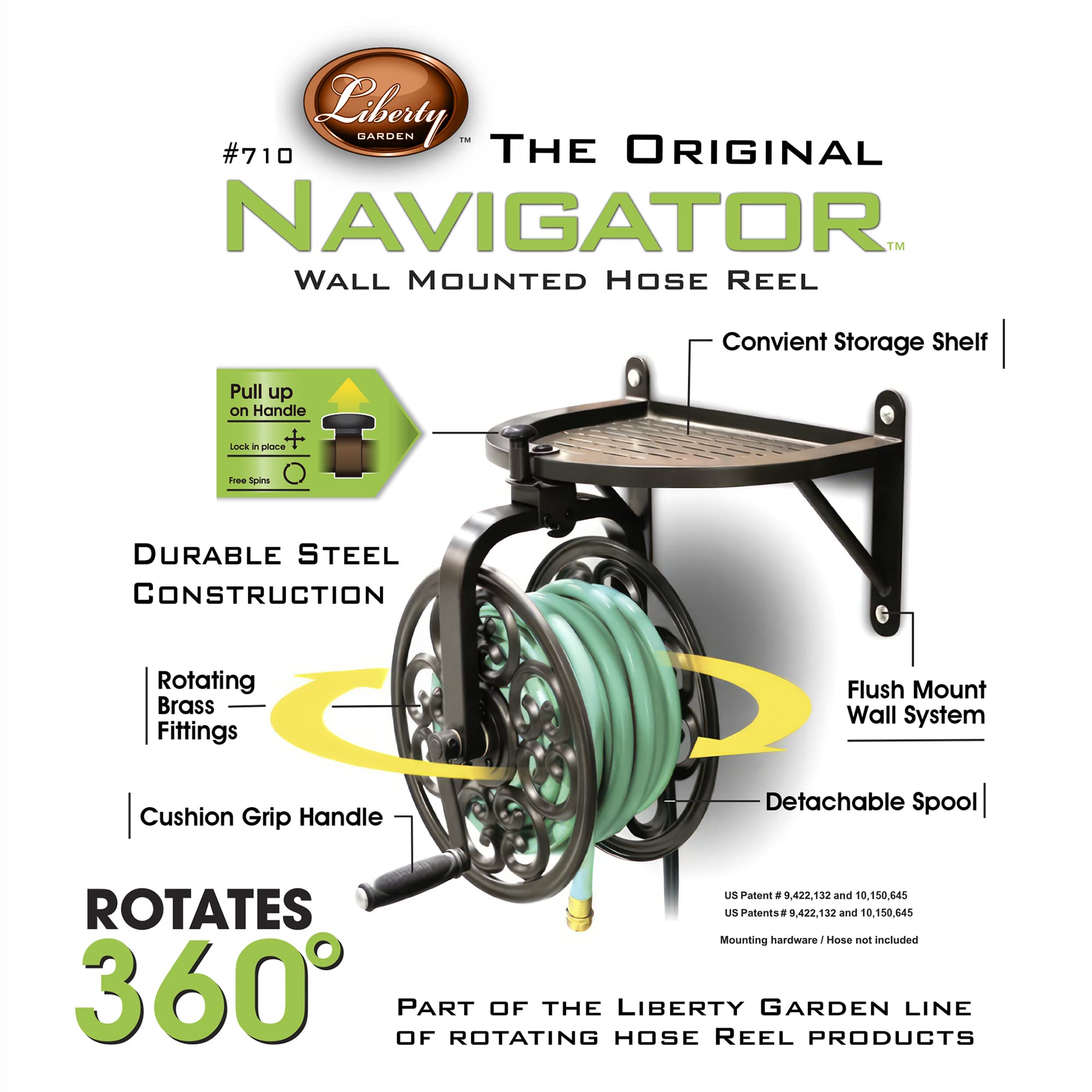 Liberty Garden side profile of reel illustrating low-profile durable construction