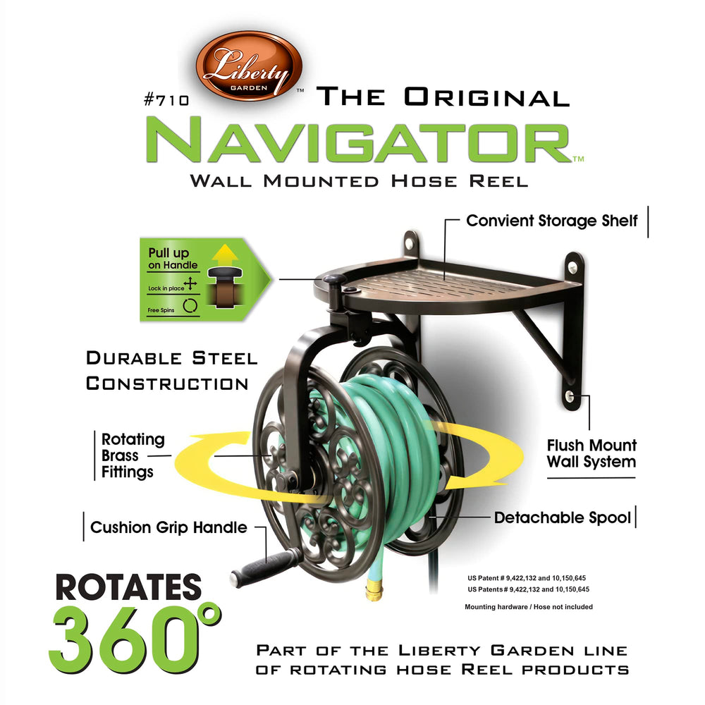 Liberty Garden side profile of reel illustrating low-profile durable construction
