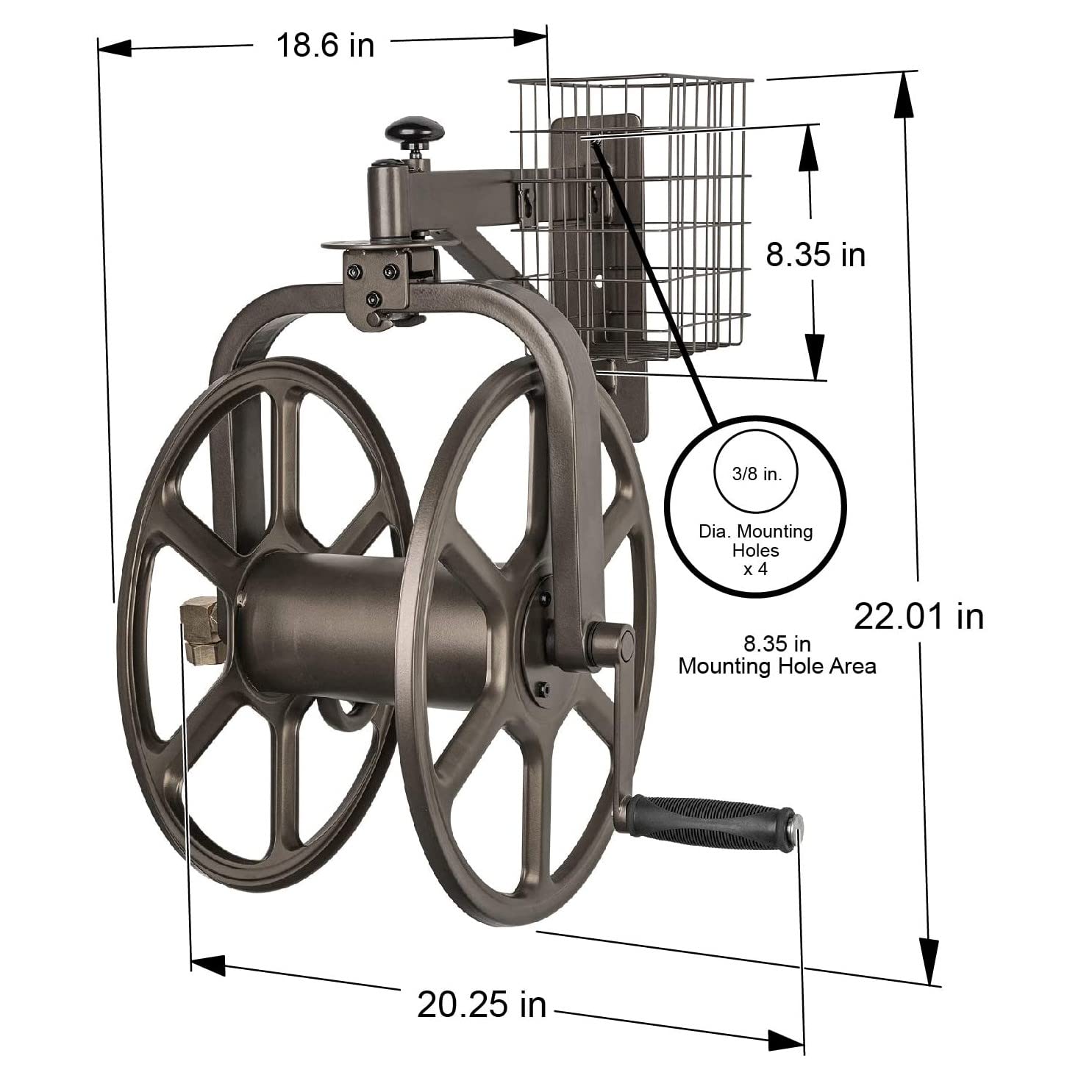 Liberty Garden mounted reel on brick wall showing sturdy installation benefit