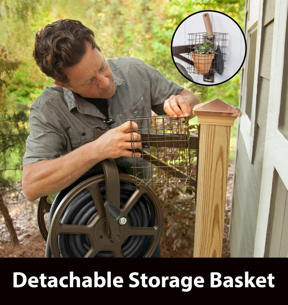 Liberty Garden storage basket view with nozzles demonstrating organized tools